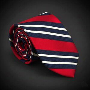 Paul Fredrick Silk Tie Red Navy Diagonal Stripe Classic Business Formal Necktie
